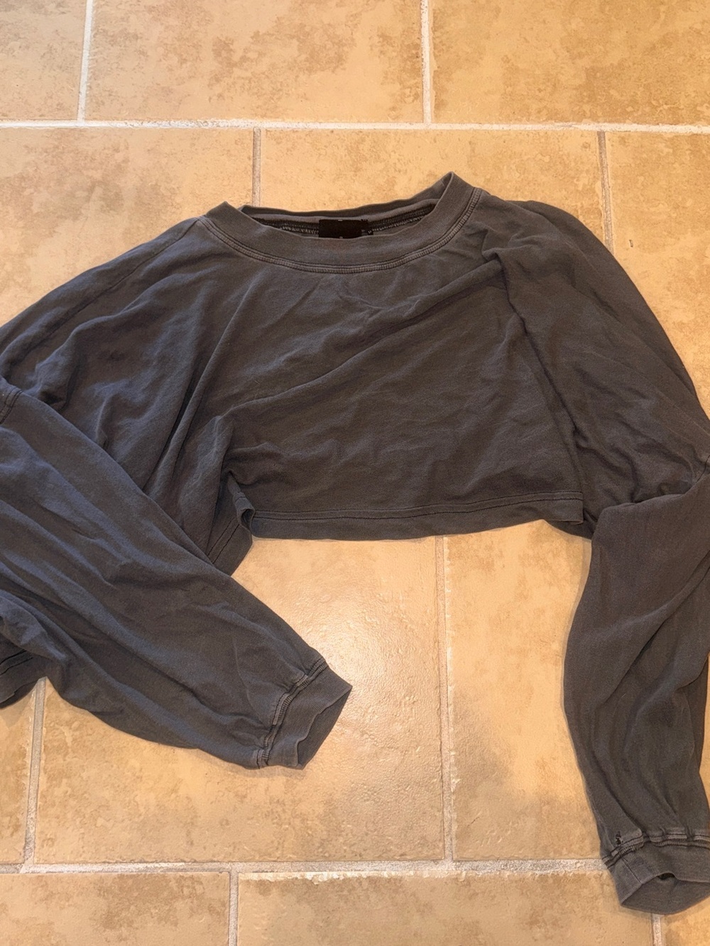 Urban Outfitters Charcoal Cropped Long Sleeve Tee